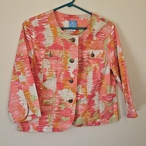Laru Lane Petite Scoop Neck Jacket Size 12P Orange White Pink 🎯